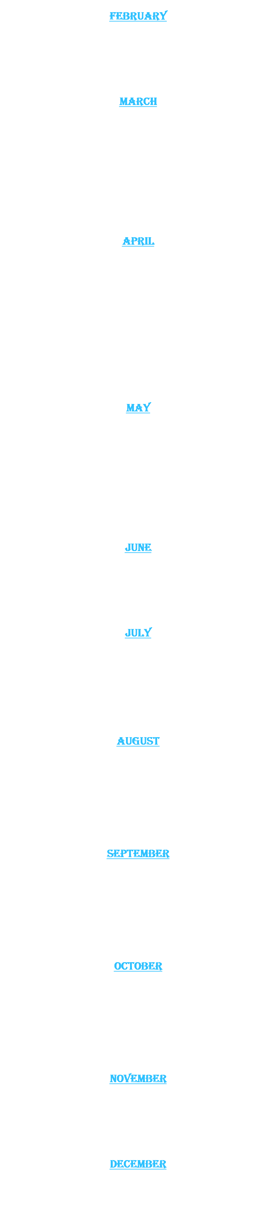 &nbsp;february Friday - 2/20 The Slammer 7-10pm Friday - 2/27 Wakefield Tavern 7-10pm march Thursday - 3/5 O'Malley's Pub 7-11pm Thursday - 3/19 O'Malley's Pub 7-11pm Saturday - 3/21 Gizmo (Durham) 6-9pm Friday - 3/27 Wakefield Tavern 7-10pm april Friday - 4/3 Gizmo (Raleigh) 6-9pm Wednesday - 4/15 O'Malley's Pub 7-11pm Friday - 4/24 Wakefield Tavern 7-10pm Saturday - 4/25 Gizmo (Durham) 6-9pm Thursday - 4/30 O'Malley's Pub 7-11pm may Saturday - 5/16 The Slammer 7-10pm Friday - 5/22 Gizmo (Raleigh) 6-9pm Saturday - 5/23 Gizmo (Durham) 6-9pm Friday - 5/29 Wakefield Tavern 7-10pm June Saturday - 6/20 Gizmo (Durham) 6-9pm Friday - 6/26 Wakefield Tavern 7-10pm July Friday - 7/10 Gizmo (Raleigh) 6-9pm Saturday - 7/25 Gizmo (Durham) 6-9pm Friday - 7/31 Wakefield Tavern 7-10pm august Saturday - 8/22 Gizmo (Raleigh) 6-9pm Friday - 8/28 Wakefield Tavern 7-10pm Saturday - 8/29 Gizmo (Durham) 6-9pm september Friday - 9/18 The Slammer 7-10pm Friday - 9/25 Wakefield Tavern 7-10pm Saturday - 9/26 Gizmo (Durham) 6-9pm october Friday - 10/16 Gizmo (Raleigh) 6-9pm Saturday - 10/24 Gizmo (Durham) 6-9pm Friday - 10/30 Wakefield Tavern 7-10pm november Saturday - 11/21 Gizmo (Durham) 6-9pm Friday - 11/27 Wakefield Tavern 7-10pm december Saturday - 12/12 The Slammer 7-10pm Friday - 12/18 Wakefield Tavern 7-10pm